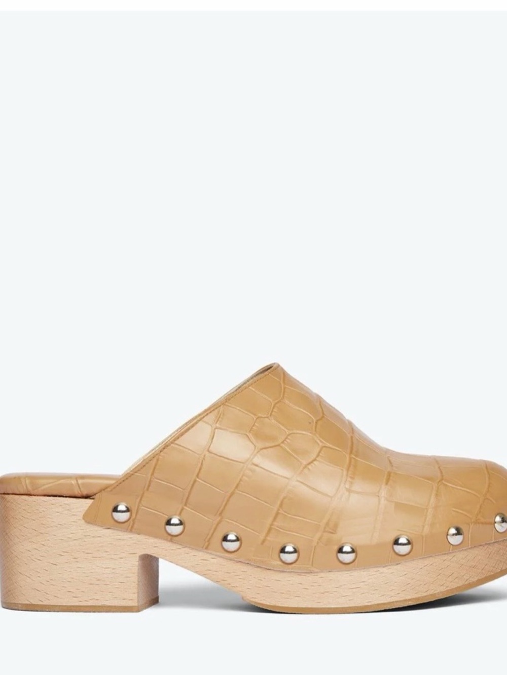 *NWT*Freda Salvador Tan Croc-Embossed Studded Mule Clog